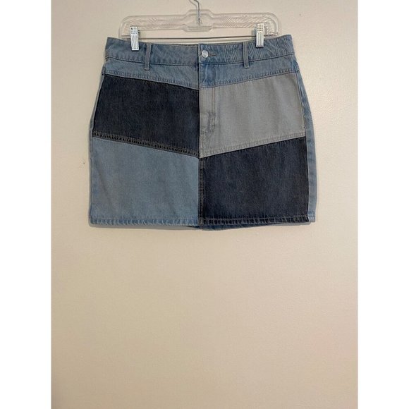 Wild Fable Womens Patchwork Denim Mini Skirt Size 12 Light Blue/Navy Minimalist - Picture 1 of 13